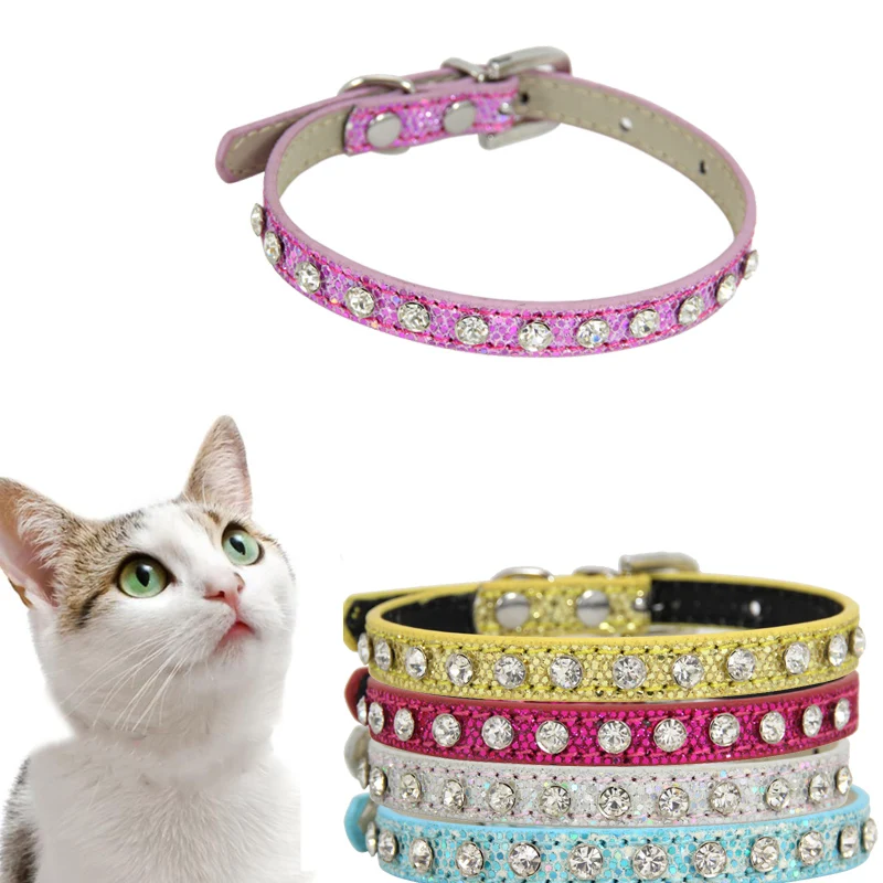 

Cat Collar Shining Diamond Rhinestone Adjustable Collars Puppy Dog Cat Collar Pet Product Leather Strap for Kitten Accessories