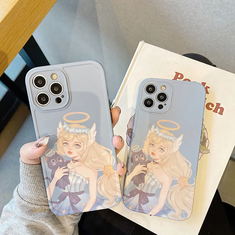 Kawaii Cartoon Cute Cat Girl Anime Phone Case For Iphone 12 Mini 11 Pro Max X Xr Xs 7 8 Plus Se Soft Silicone Shockproof Cover Phone Case Covers Aliexpress