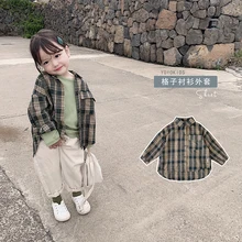 Клетчатая рубашка для маленьких мальчиков и девочек, рубашка с длинными рукавами для малышей, осенняя одежда, повседневная хлопковая рубашка для детей, короткая длинная верхняя одежда