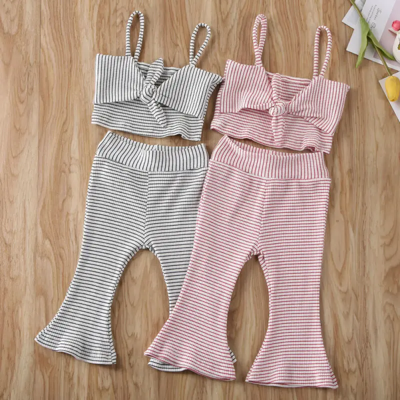 Комплекты одежды для маленьких девочек 1-6 лет, полосатая жилетка без рукавов с бантом на бретельках, летние топы и штаны