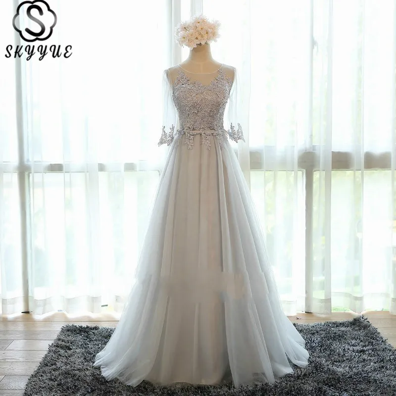 

Skyyue Sexy Backless Bridesmaid Dresses Lace Cut-out Beading Half Sleeve Floor-length Embroidery Party Gowns RQ001