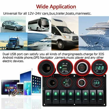 

Part Toggle Switch Panel Extra 8Gang Car Dual USB Switch Panel Green LED