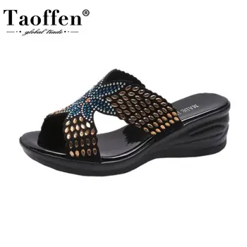 

Taoffen New Arrival Women Sandals Shoes Fashion Little Crystals Flower Slippers Ladies' Flat Heels Slip On Footwear Size 35-40