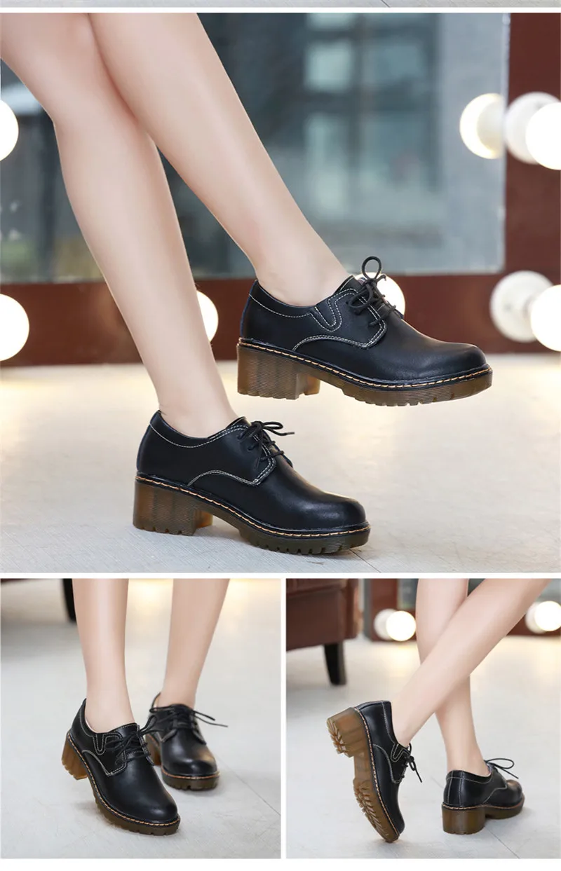 Women's Pumps Oxford Shoes Leather High Heel Sneaker Lady Girl Brogues Vintage Casual Black Grey Oxford Shoes For Women Footwear (17)