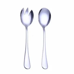 2 pieces/set of silver stainless steel salad spoon fork salad server European style salad cutlery set kitchen tool accessories