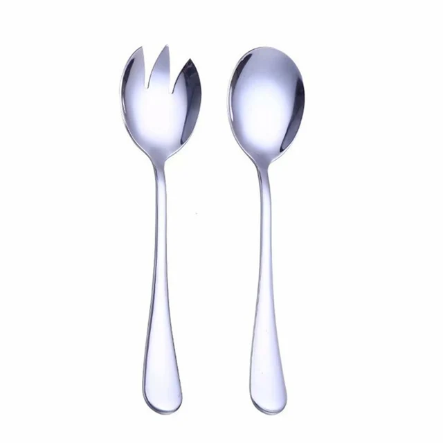 2 pieces/set of silver stainless steel salad spoon fork salad server