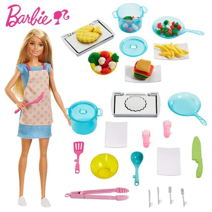 US $122.79 Original Brand Barbie Doll Cooking Set Ultimate Kitchen Baby Bonecas Toys for Girls Children Education toys Birthdays Gifts