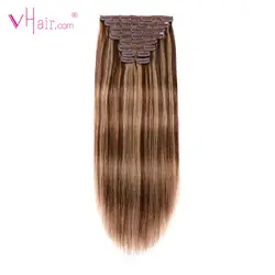 VHair прямые волосы на заколках 100% реальные Волосы remy 22 ''10 шт./компл. 220 г волосы на заколках для наращивания, волосы для наращивания на всю