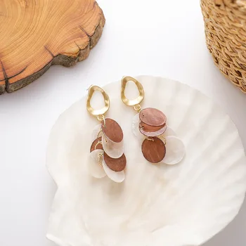 

Korea Arcylic Shell Geometric Drop Earrings for Women Female Gold Color Alloy Hanging Dangle Earrings Statement Party Jewelry