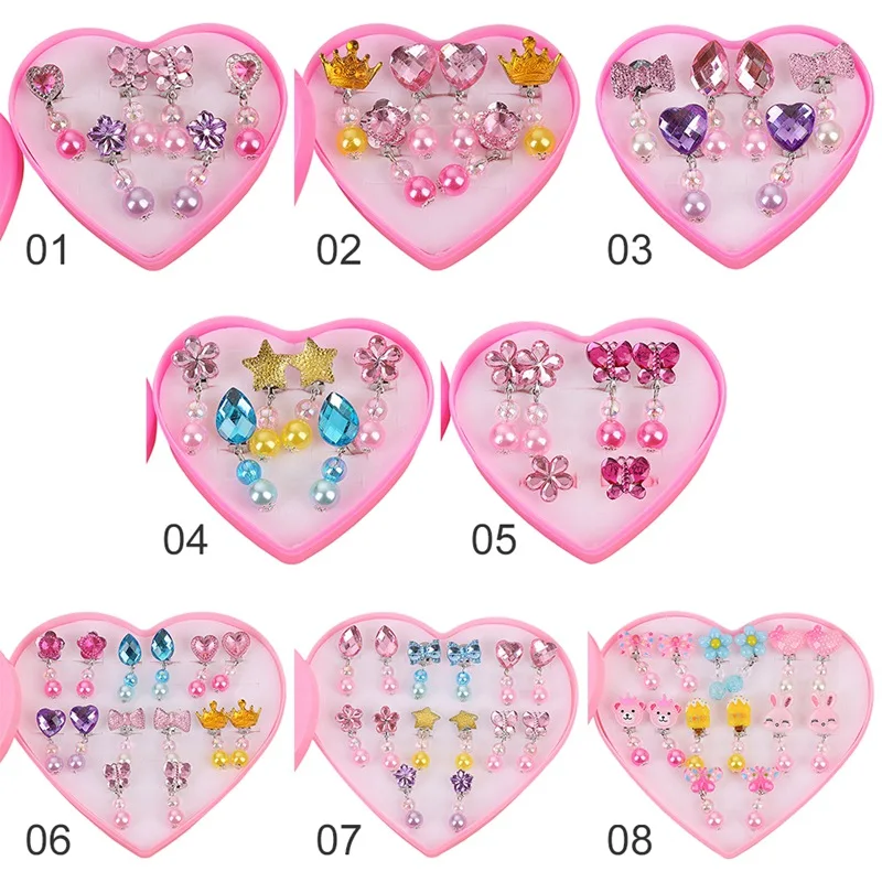 Korean Style Kids Ear Clip 7Pairs Lovely Cartoon Animal Baby Ear Clip No Piercing Earring Ring For Baby Girls Children Gift ear clip earrings clip earrings ear clip ear accessories