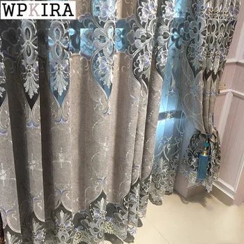 

European Luxury Palace Curtains for Living Room Delicate Chenille Hollow Embroidered Curtains Velvet for Bedroom Drape S539#40