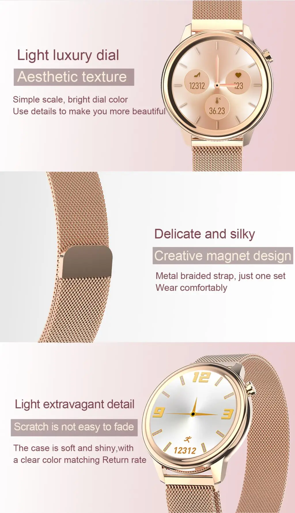 Female health (physiological cycle), Blood pressure monitori,Respiratory rate,Dynamic UI, Body temperature monitoring Smartwatch