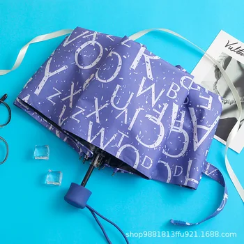 

Three-fold umbrella rain sunny dual-use umbrella letter printing black coating sunshade Windproof women umbrella strong umbrella