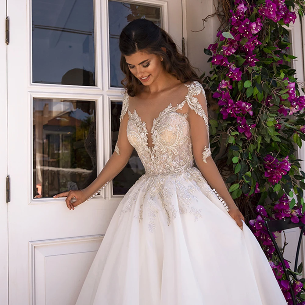 Robe de Mariee/свадебное платье с длинными рукавами, 2019, украшенное бисером, с аппликацией принцессы, vestidos de Novia, элегантное, цвета слоновой кости