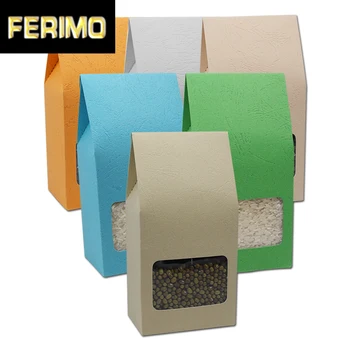 

200pcs/Lot Stand Up Kraft Paper Embossed Packing Organ Bag For Candy Chocolate Snack Storage Party Gift Box W/ Clear Window