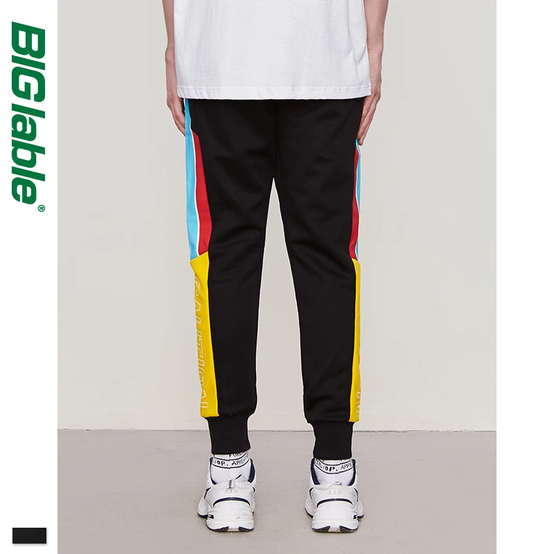 BIG LABLE Men Elastic Waist Sweatpants High Street Side Stripe Vintage Men Track Pants Loose Fit Men Sweatpants 8852W