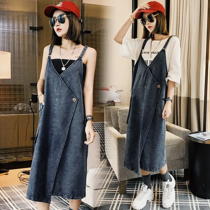 

2020 Spring Clothing New Style Large Size Dress Korean-style Large Girl's Cowboy Camisole Chubby Dress