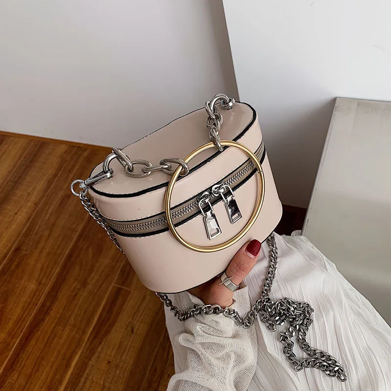 

Vintage Metal Handle Crossbody Bag Women Casual Chain Shoulder Bags Ladies Design Soild Color Messenger Bags Fashion Handbags