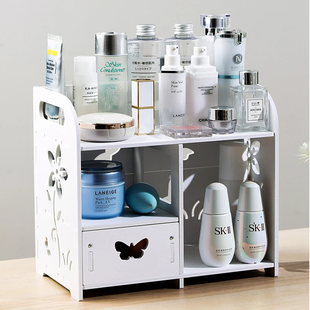 

DIY Makeup Organizer Box White Wooden Plastic Cosmetic Storage Holder Makyaj Kutusu Handmade Assembly Cosmetic Organizer
