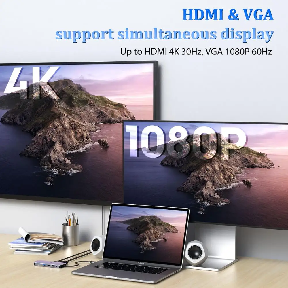 ICZI USB C концентратор типа к HDMI VGA SD TF кардридер 3 0 конвертер для Macbook Pro Pixelbook