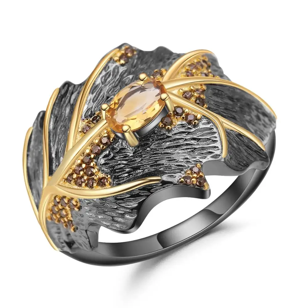 GEM'S балетное кольцо в натуральном стиле, 0.81Ct, натуральный цитрин, 925 пробы, серебро, ручной работы, дизайнерские кольца для женщин, вечерние ювелирные изделия