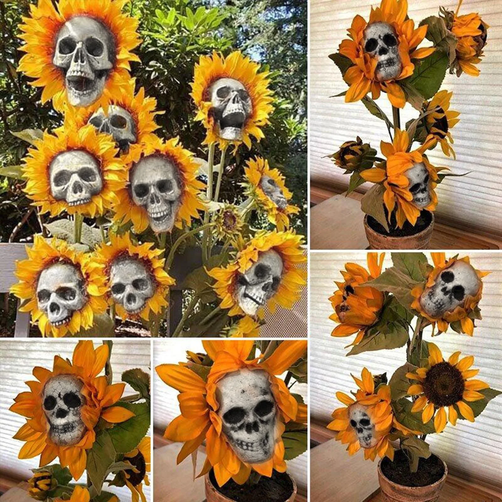Skull Head Simulation Sunflower Garden Decoration Patio Lawn Yard For Home Horror Gifts Birthday 2PC Halloween Autumn | Дом и сад