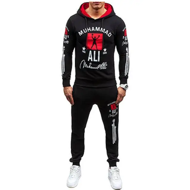 2020 Fashion Muhammad Ali Men Tracksuits Sportswear Men's Leisure Hoddies Pullover Outwear Tracksuit Sets Men Sweatshirt S-XXL black