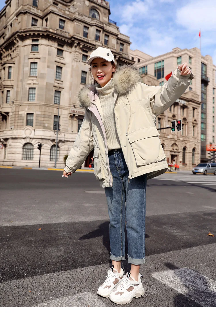 Winter New Style Raccoon Large Fur Collar Hooded down Feather Coat Women's Loose-Fit down Jacket Ysxy5866