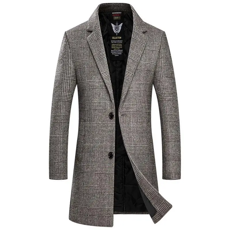 Новое шерстяное пальто мужское осенне-зимнее повседневное клетчатое однобортное толстое мужское шерстяное пальто высокого качества Размер M L XL 2XL 3XL 4XL - Цвет: brown