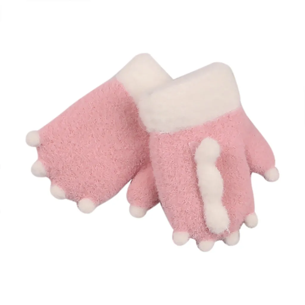 Теплые модные бархатные Детские утепленные перчатки, детские перчатки на палец, зимние большие детские вязаные перчатки на пол пальца, перчатки для мальчика Mitte - Цвет: pink