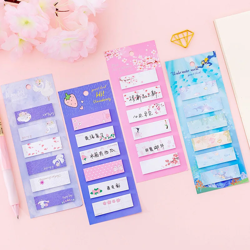 

Mini Long Index Sticky Notes Unicorn Strawberry Space Sea Memo Pads Bookmark Stickers 30pcs/lot