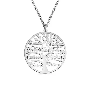 

Senfai Personalized Family Names Life Tree Necklace Statement Custom Names Stainless Steel Pendant Women Necklaces Mom Gift