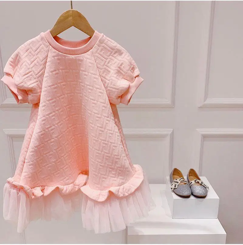 Girls Dress Spring Summer Girls Dress Fashion 2-9Y Children Long Dress Baby Short-sleeved Mesh Princess Teenage clothing