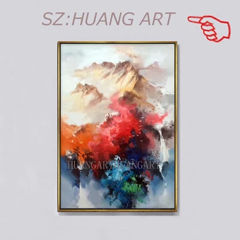 

By 100% Handpainted Abstract Red Mountain Canvas oil Painting Wall Art Pictures For Living Room Home Decor Gift Frameless