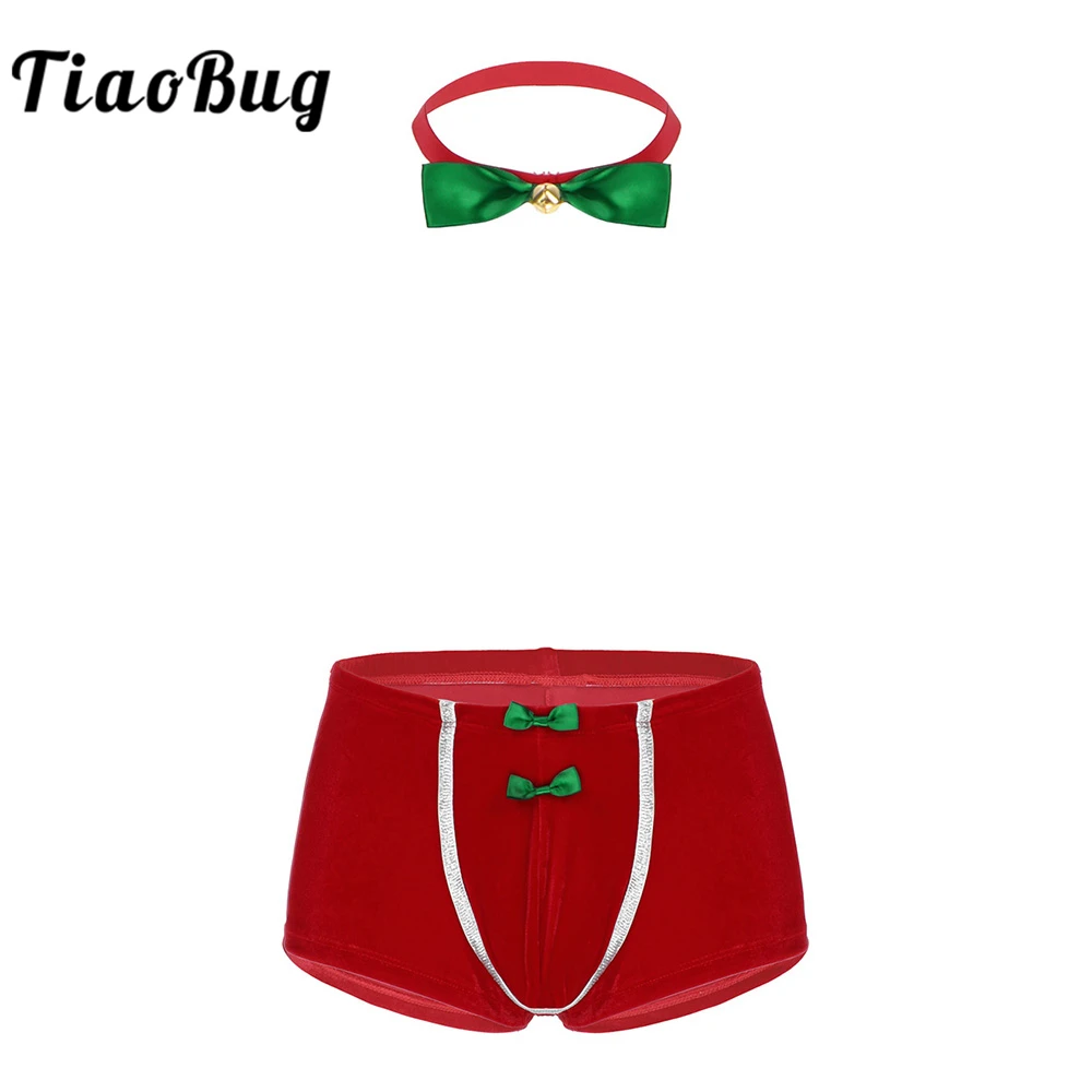 TiaoBug Men's Panties Red Soft Velvet Christmas Underwear Holiday Fancy