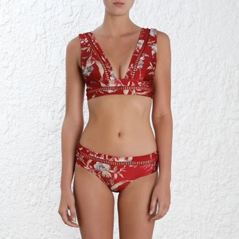 Купальник-бикини с V-образным вырезом и принтом | Женская одежда