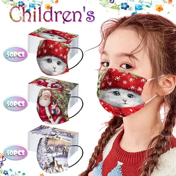 

In Stock Kids Christmas Mask Disposable Face Mask 3ply Ear Loop Face Masks Cover Protect Unisex Dustproof Mask For Children