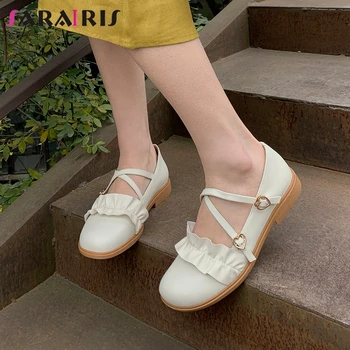

SARAIRIS Sweet Female Cross Tied Round Toe Low Heels Flats Metal Spring Casual Genuine Leather Flats Women Pleated Shoes Woman