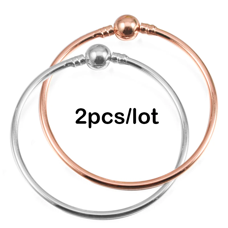 Round Bangle Bracelets 2pcs for bracelet jewelry Fit Brand Beaded Heart DIY Women Men Kid Children Jewelry Accessories