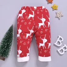 Штаны для малышей; рождественские штаны для маленьких мальчиков; зимние детские модные плотные теплые зимние штаны с принтом для мальчиков и девочек; брюки для маленьких девочек