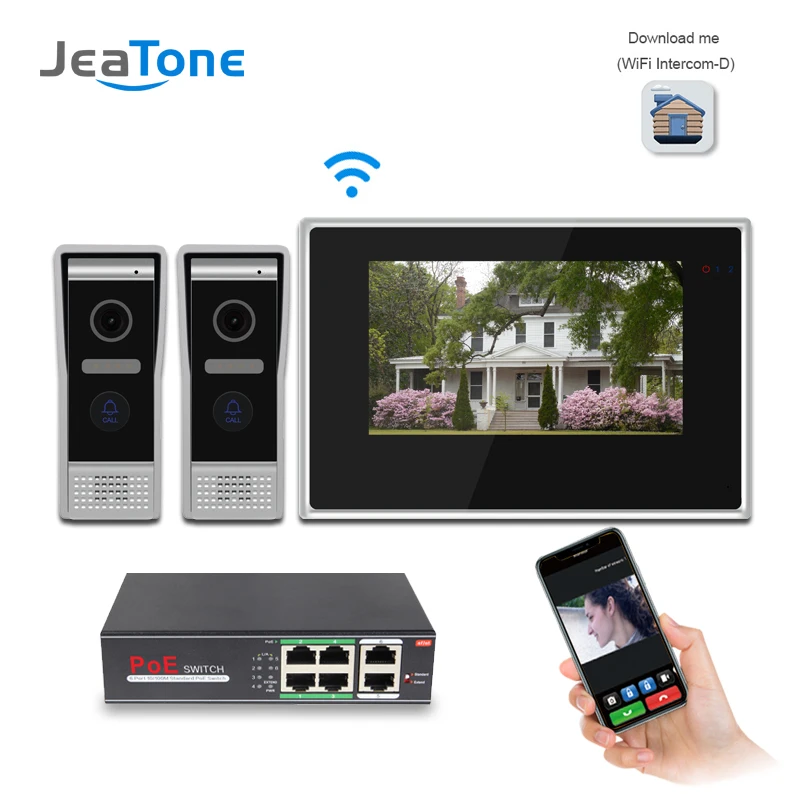 JeaTone 720P WiFi IP видео дверной телефон видеодомофон 2-1 домашняя система контроля доступа Android IOS приложение удаленный разблокировка сенсорный экран