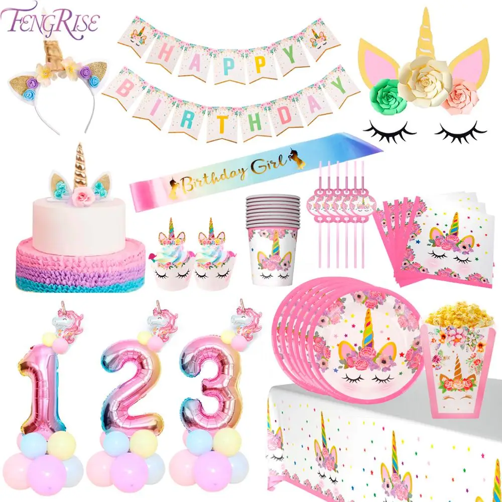 

FENGRISE Unicorn Disposable Party Tableware Birthday Party Decoration Unicorn Baby Shower Birthday Party Supplies Unicornio