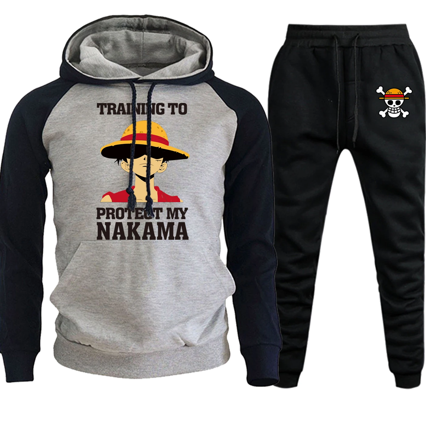 One Piece Streetwear Hoodies Men Raglan Autumn Winter 2019 Cartoon Fleece Pullover Casual Harajuku Hooded Sweatpants 4