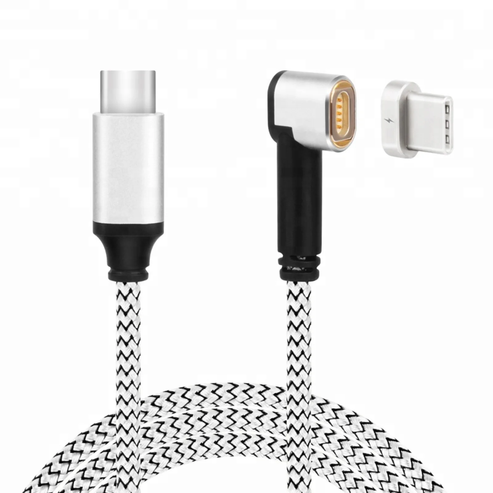 Black White Type C Магнитный кабель usb type-C, 2 метра, 2,4 А, кабель для быстрой зарядки, угол 90 градусов, кабель питания для зарядки Macbook Pro, samsung, телефон - Цвет: Black White Type C