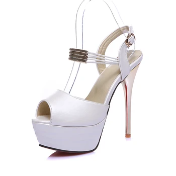 

Women Platform High Heel 14CM Sandals Fashion Peep Toe Ladies Dress Party Wedding Summer Shoes Buckle Strap Big Size 31-44 C-1
