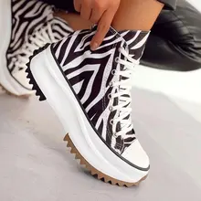 2022 tênis de lona plataforma feminina rendas-up alta superior feminino sapatos casuais moda padrão zebra rendas até senhora botas esportivas