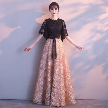 

XS-XXL O-Neck Womens Slim Party Dress Floor-Length Evening Cheongsam Marriage Gown Long Wedding Qipao Fashion Clothes Vestido