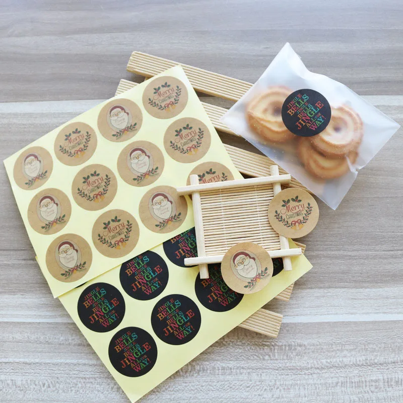 

60Pcs 5 Sheets Merry Christmas Jingle Bell Sealing Stickers Santa Claus Kraft Paper Sticker For Baking Gifts Paper Label Sticker