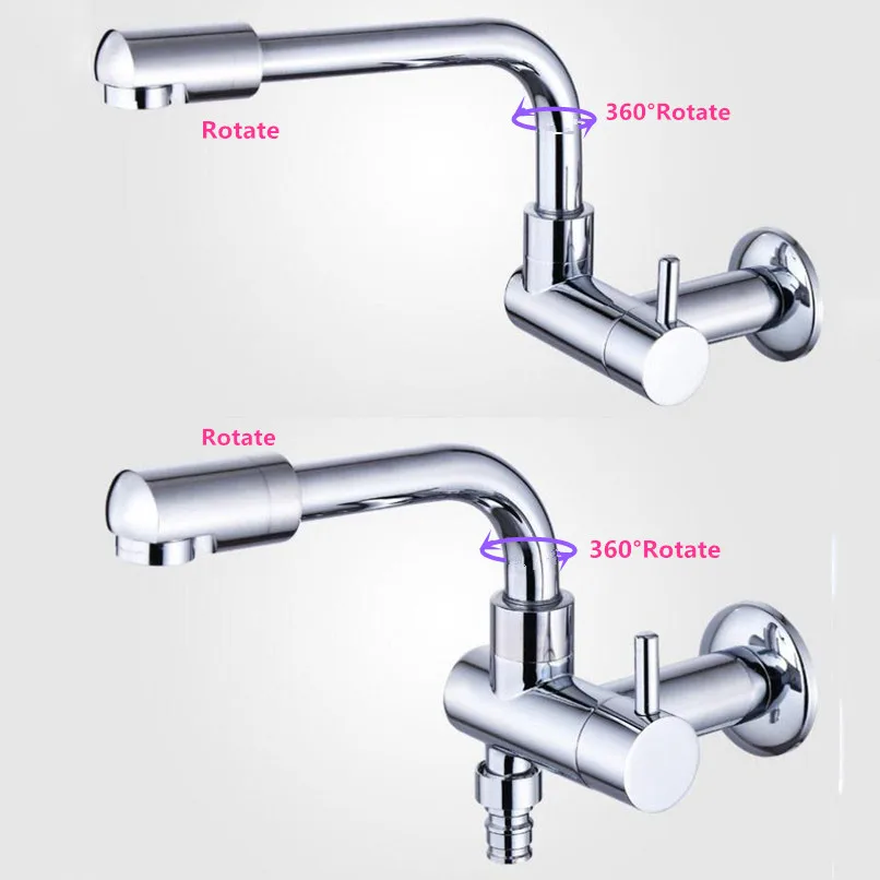 G1/2 Brass Wall-mounted Style Washing Machine 360° Rotating Faucet Bathroom Balcony One In Two Out Mop Pool Tap Double Bibcock