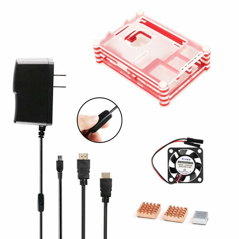 as picture Акриловая коробка чехол 4 в 1 комплект для Raspberry Pi 3+ с мини вентилятор 3 радиаторов вкл/выкл переключатель USB 5V 2.5A Питание - Цвет: as picture